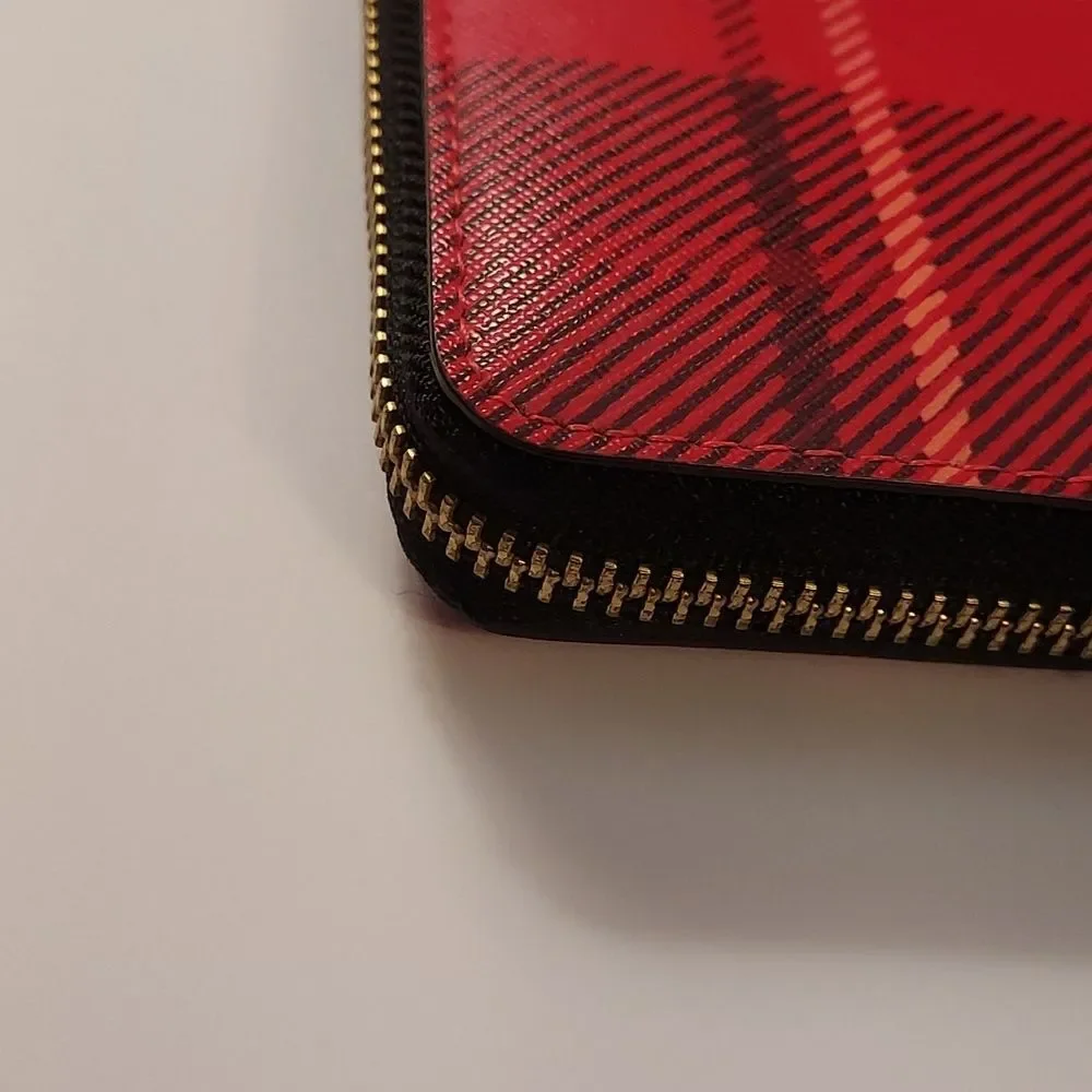 Kate Spade Red Plaid Wallet Saffiano leather zip around